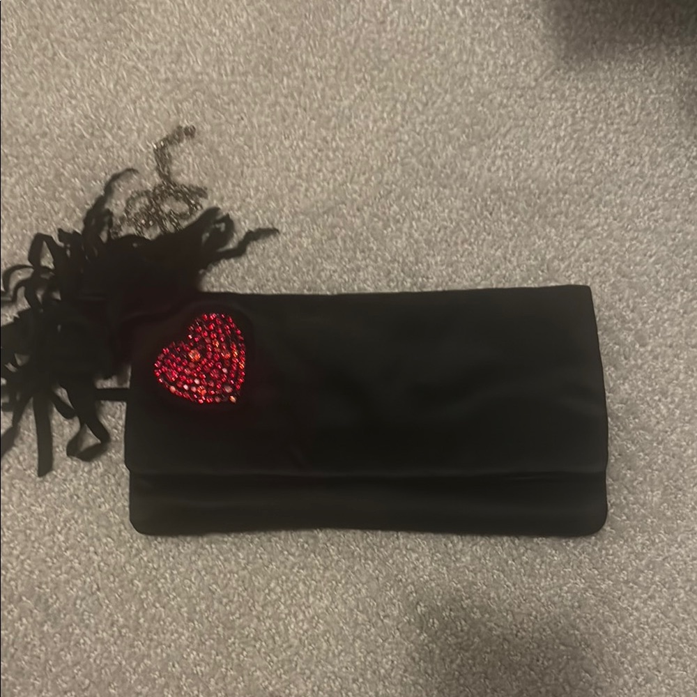 Lanvin Black Clutch with Red Heart Accent